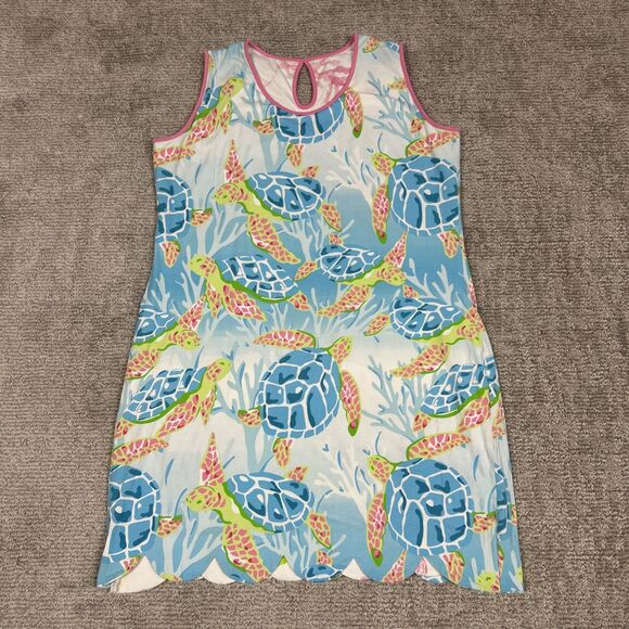 Ana Clare Reversible Dress Womens XXL Scallop Hem Ocean Sea Turtle Resort Wear - Picture 1 of 11
